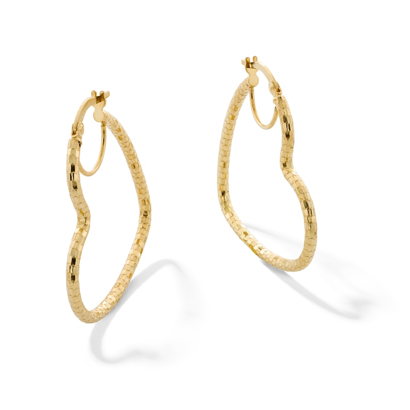 Main Image 1 of 10K Gold Diamond Cut Heart Hoops