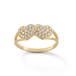 10K Gold CZ Double Heart Ring - Size 7