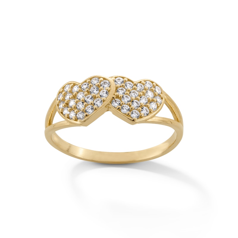 Main Image 1 of 10K Gold CZ Double Heart Ring - Size 7