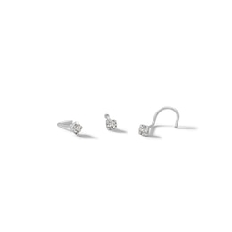 Semi-Solid Stainless Steel CZ Three Piece Nose Stud Set - 18G