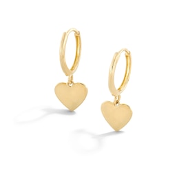 10K Gold Heart Dangle Huggie Hoops