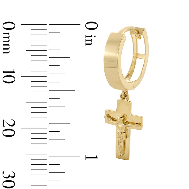 Main Image 2 of 10K Gold Crucifix Dangle Huggie Hoops