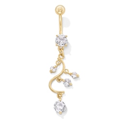 Yellow Ion Plated CZ Dangling Belly Button Ring - 14G 7/16"