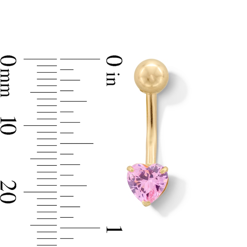 Main Image 2 of 10K Gold Pink CZ Heart Belly Button Ring - 14G 3/8&quot;