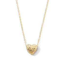 10K Gold Diamond-Cut Textured Heart Pendant - 18&quot;