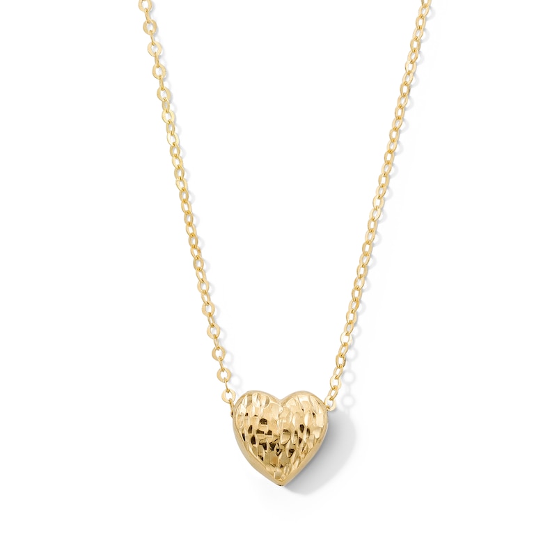 Main Image 1 of 10K Gold Diamond-Cut Textured Heart Pendant - 18&quot;