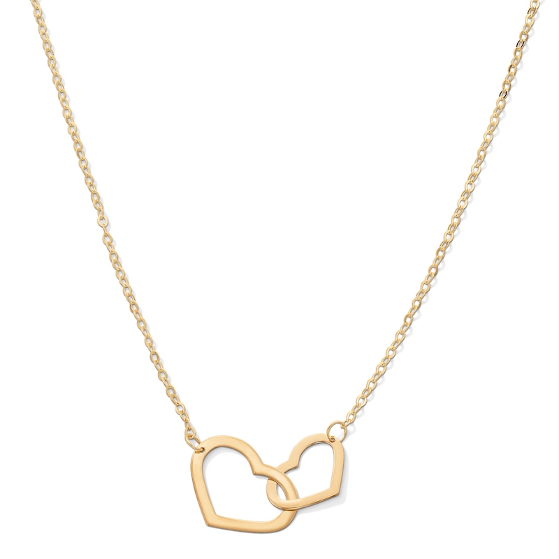 Main Image 1 of 10K Gold Double Heart Pendant Made in Italy - 18&quot;