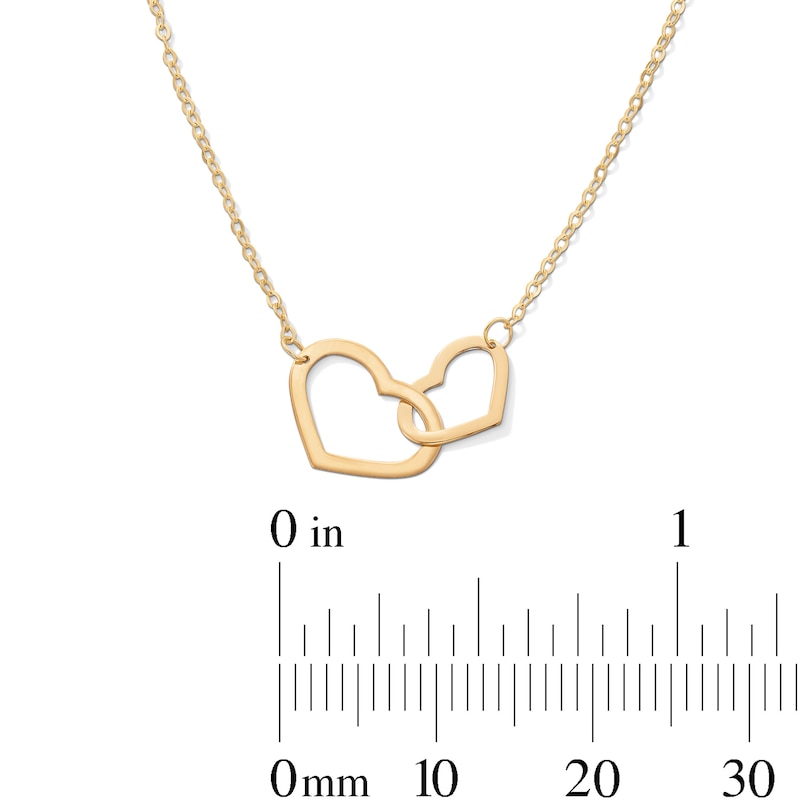 Main Image 2 of 10K Gold Double Heart Pendant Made in Italy - 18&quot;