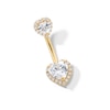 Thumbnail Image 1 of 10K Gold CZ Double Heart Halo Belly Ring - 14G 9/16&quot;