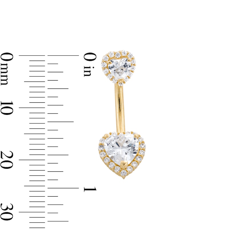 Main Image 2 of 10K Gold CZ Double Heart Halo Belly Ring - 14G 9/16&quot;