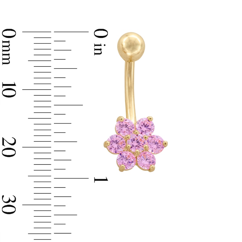 Main Image 2 of 10K Gold Pink CZ Flower Belly Ring - 14G 9/16&quot;