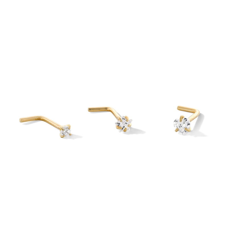 Main Image 1 of 14K Gold CZ Multi-Shape Nose Stud Set - 20G