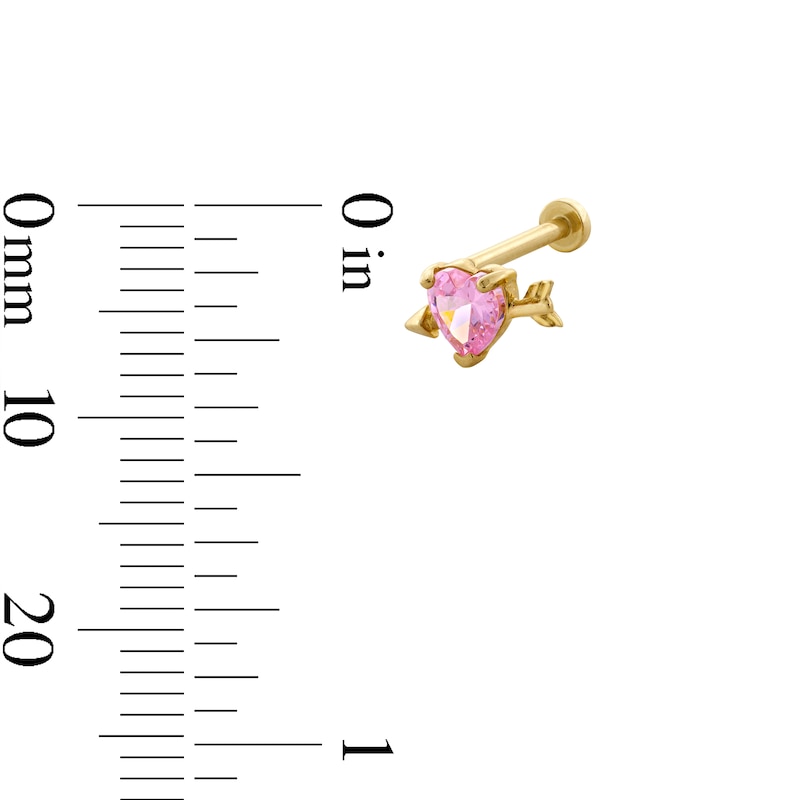 Main Image 2 of 14K Gold Pink CZ Cupid Heart Stud - 18G 5/16&quot;