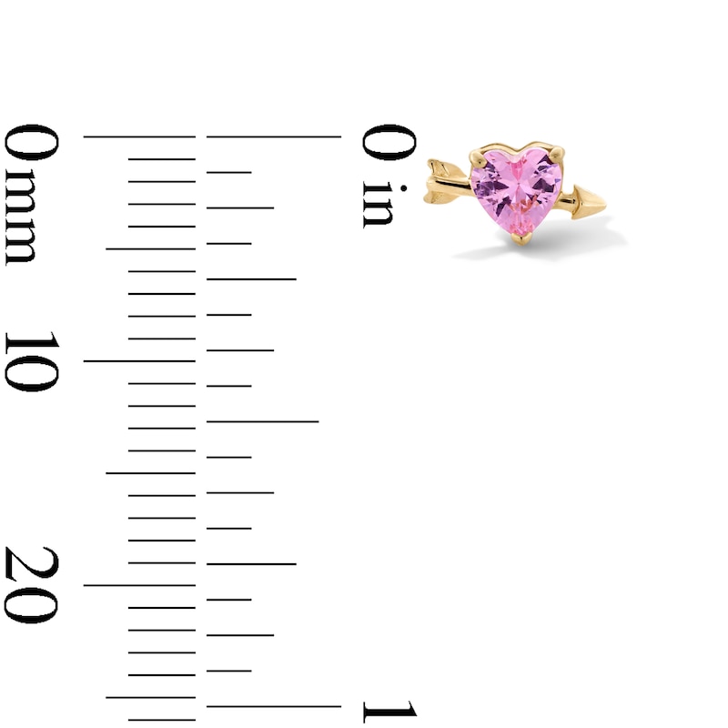 Main Image 4 of 14K Gold Pink CZ Cupid Heart Stud - 18G 5/16&quot;