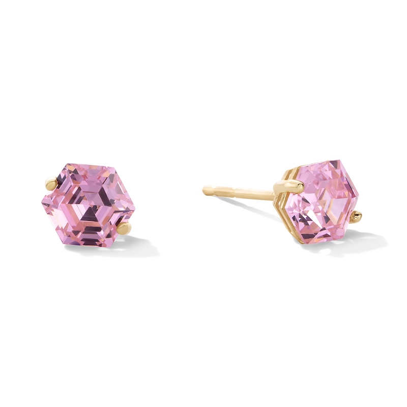 Main Image 1 of 10K Gold CZ Pink Hexagon Studs