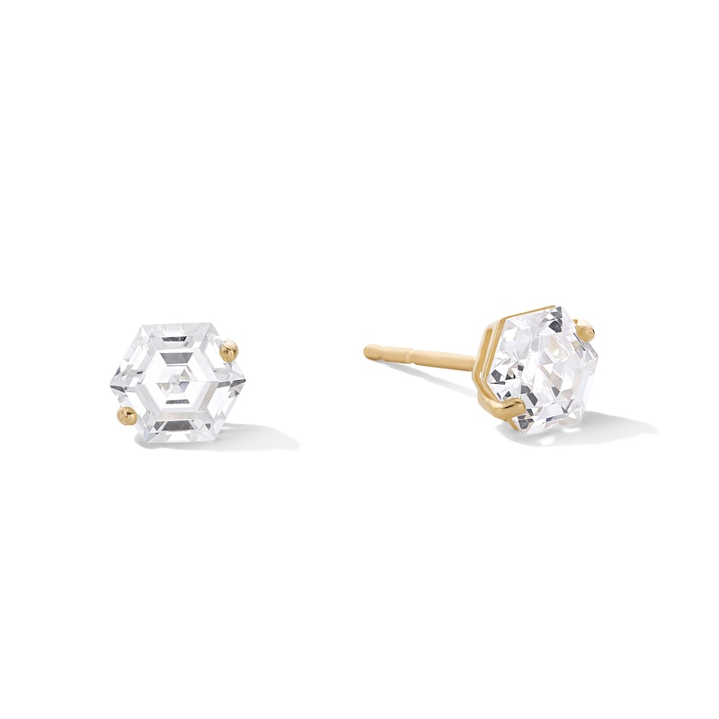 Main Image 1 of 10K Gold CZ Hexagon Studs