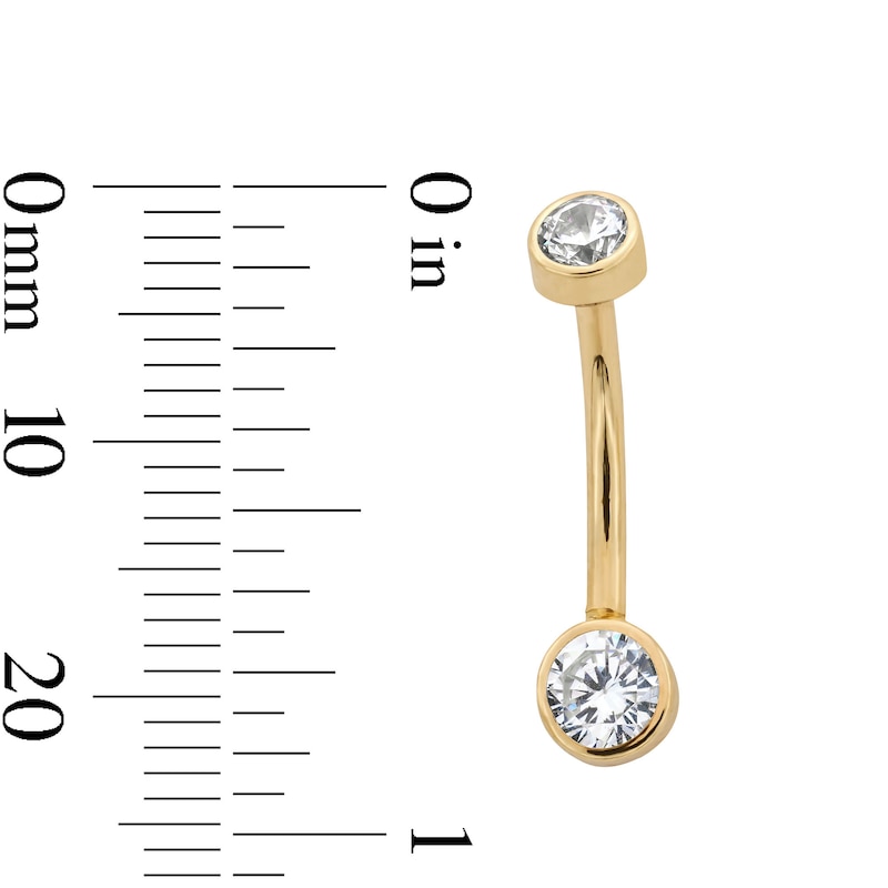 Main Image 2 of 14K Gold CZ Double Bezel Belly Button Ring - 14G 7/16&quot;