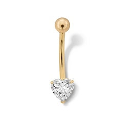 14K Gold CZ Heart Belly Button Ring - 14G 7/16&quot;