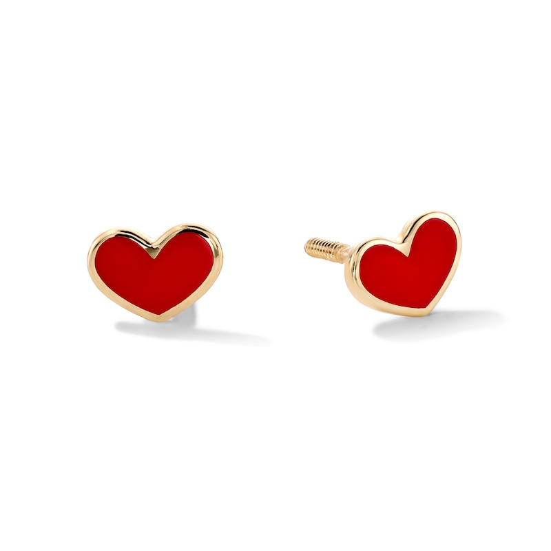 Main Image 1 of 10K Gold Red Enamel Heart Studs