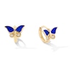 Thumbnail Image 1 of 10K Gold CZ and Blue Enamel Butterfly Huggie Hoops