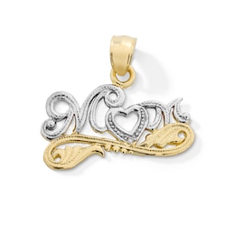 10K Gold CZ Mom Script Two-Tone Necklace Charm