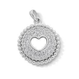 Sterling Silver CZ Heart Cutout Medallion Necklace Charm