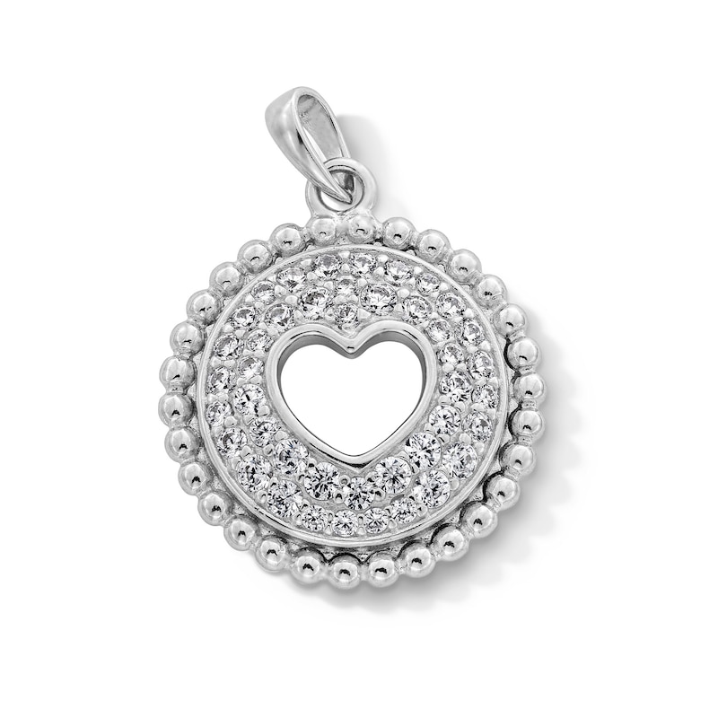 Main Image 1 of Sterling Silver CZ Heart Cutout Medallion Necklace Charm