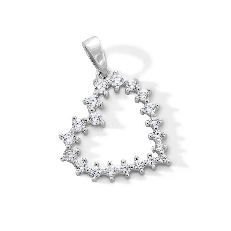 Main Image 1 of Sterling Silver CZ Outlined Heart Necklace Charm