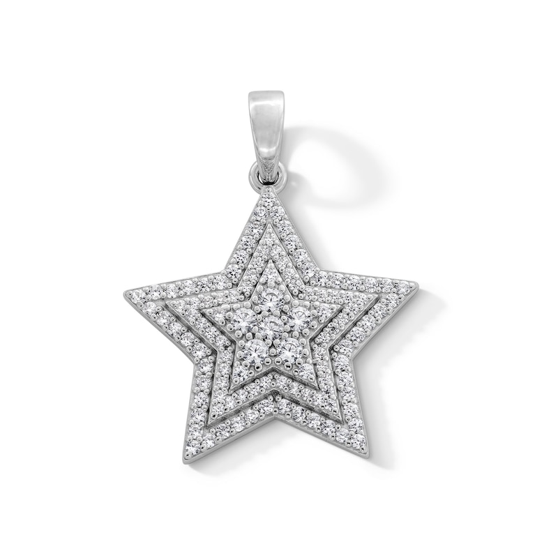 Main Image 1 of Sterling Silver CZ Layered Star Necklace Charm