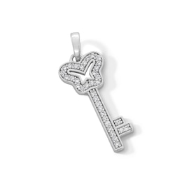 Sterling Silver CZ Butterfly Key Necklace Charm