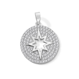 Sterling Silver CZ North Star Medallion Necklace Charm