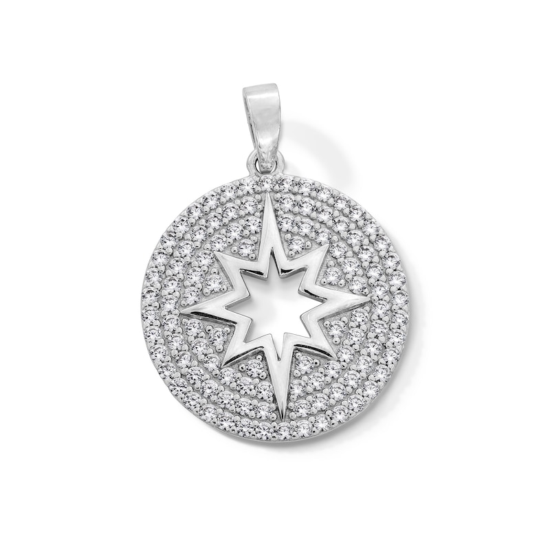 Main Image 1 of Sterling Silver CZ North Star Medallion Necklace Charm