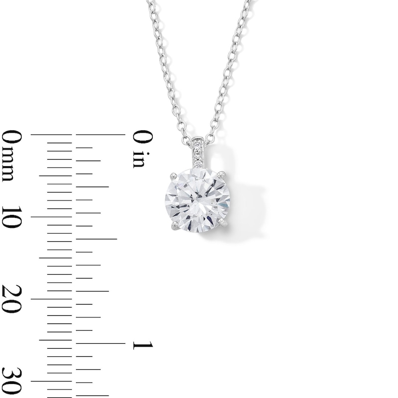 Main Image 3 of Sterling Silver CZ Round Stone Pendant - 16&quot; + 2&quot;