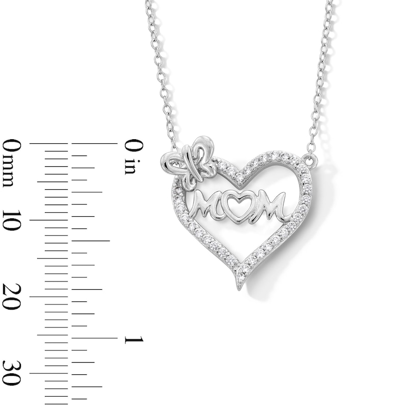 Main Image 3 of Sterling Silver CZ Mom Heart Pendant - 16&quot; + 2&quot;