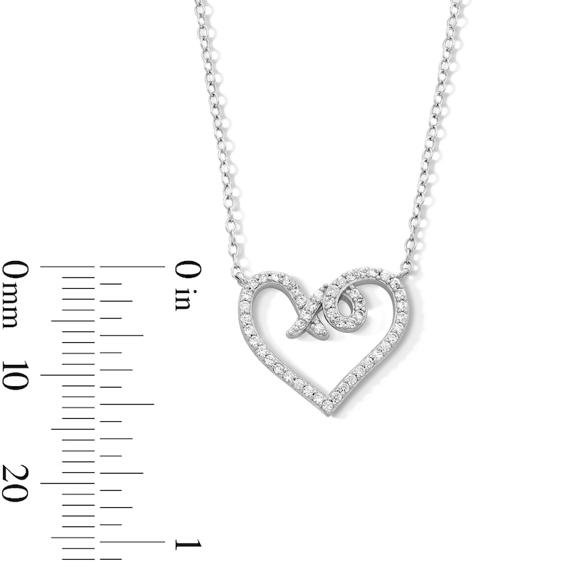 Main Image 3 of Sterling Silver CZ XO Heart Pendant - 16&quot; + 2&quot;