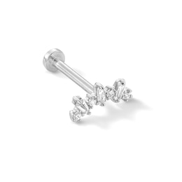 14K White Gold CZ Round and Baguette Cartilage Barbell - 18G 5/16&quot;