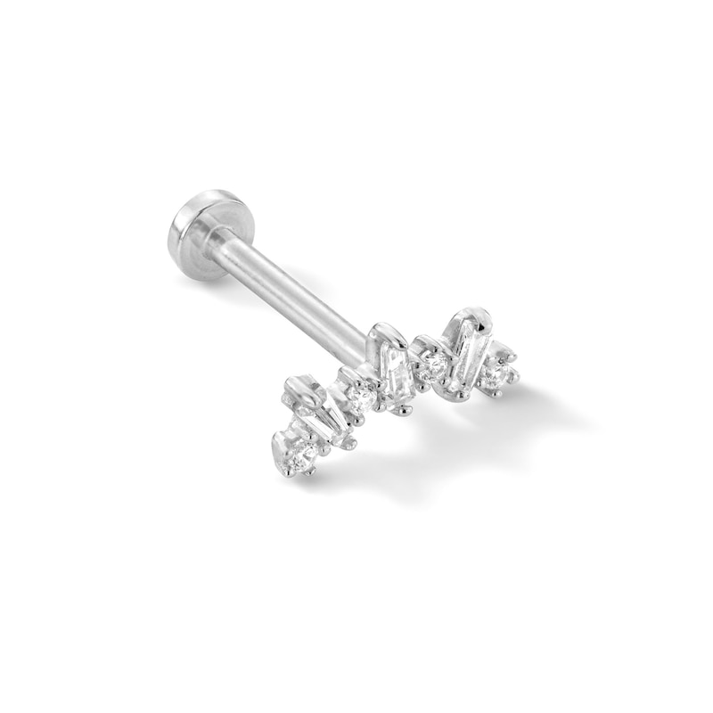 Main Image 1 of 14K White Gold CZ Round and Baguette Cartilage Barbell - 18G 5/16&quot;