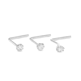 14K White Gold CZ Nose Stud Set - 24G 3/16&quot;