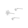 Thumbnail Image 1 of 14K White Gold CZ Solitaire and Flower Nose Stud Set - 24G