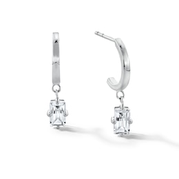 Sterling Silver CZ Baguette Dangle Hoops