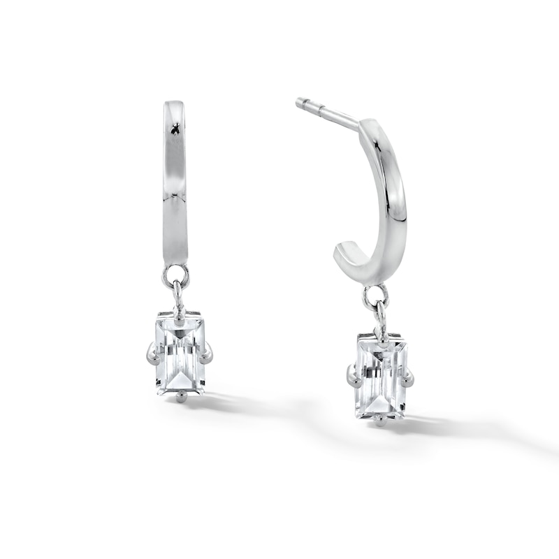 Main Image 1 of Sterling Silver CZ Baguette Dangle Hoops