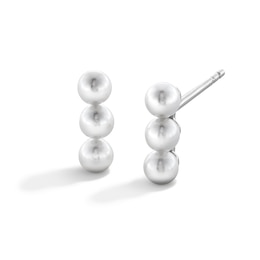 Sterling Silver Faux Pearl Bar Drop Studs