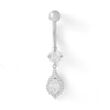 Thumbnail Image 1 of 10K Solid White Gold CZ Teardrop Dangle Belly Button Ring - 14G 3/8&quot;