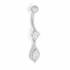 Thumbnail Image 2 of 10K Solid White Gold CZ Teardrop Dangle Belly Button Ring - 14G 3/8&quot;