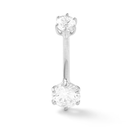 10K White Gold CZ Two-Stone Belly Button Ring - 14G 7/16&quot;