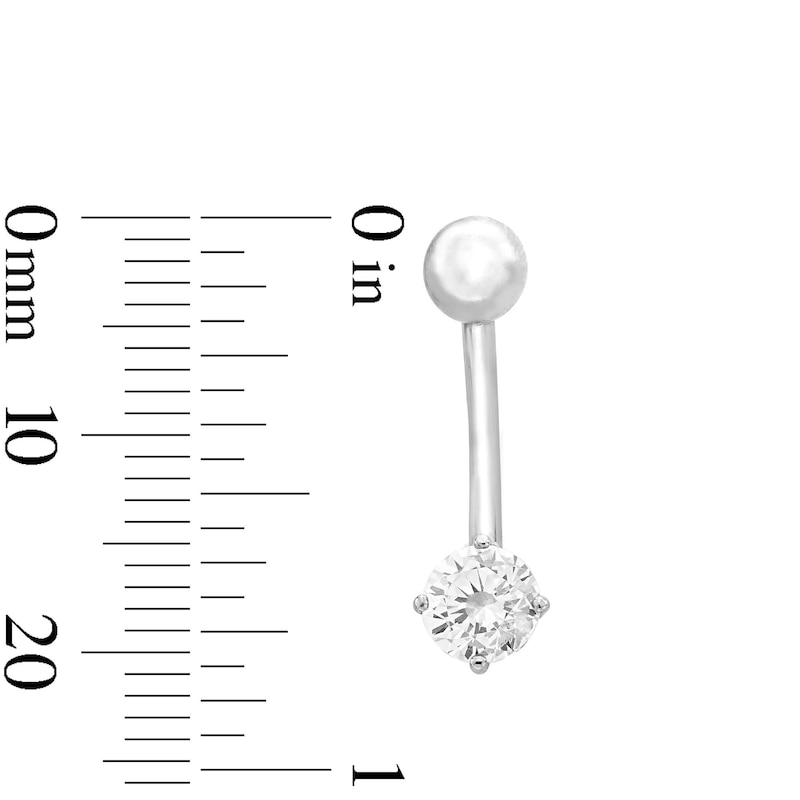 Main Image 3 of 10K Semi-Solid White Gold CZ Solitaire Short Curve Belly Button Ring - 14G 3/8&quot;