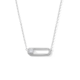 Sterling Silver CZ Paper Clip Pendant - 16&quot; + 2&quot;